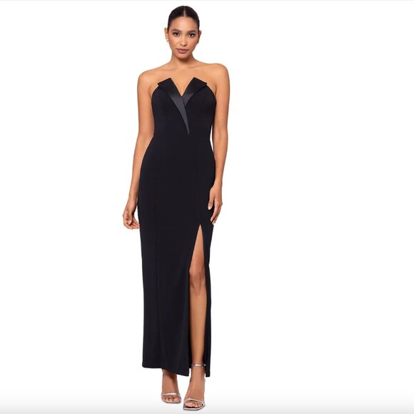 Betsy & Adam Black Strapless Tuxedo Gown Size 10 - Picture 1 of 10